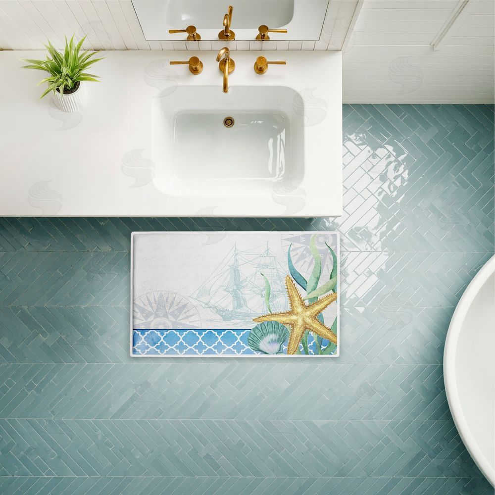 Kim Allen Bayside Sea Life & Ship Plush Bathroom Floor Mat