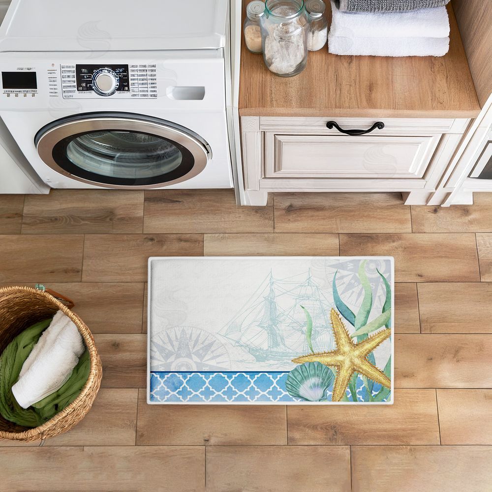 Kim Allen Bayside Sea Life & Ship Plush Bathroom Floor Mat