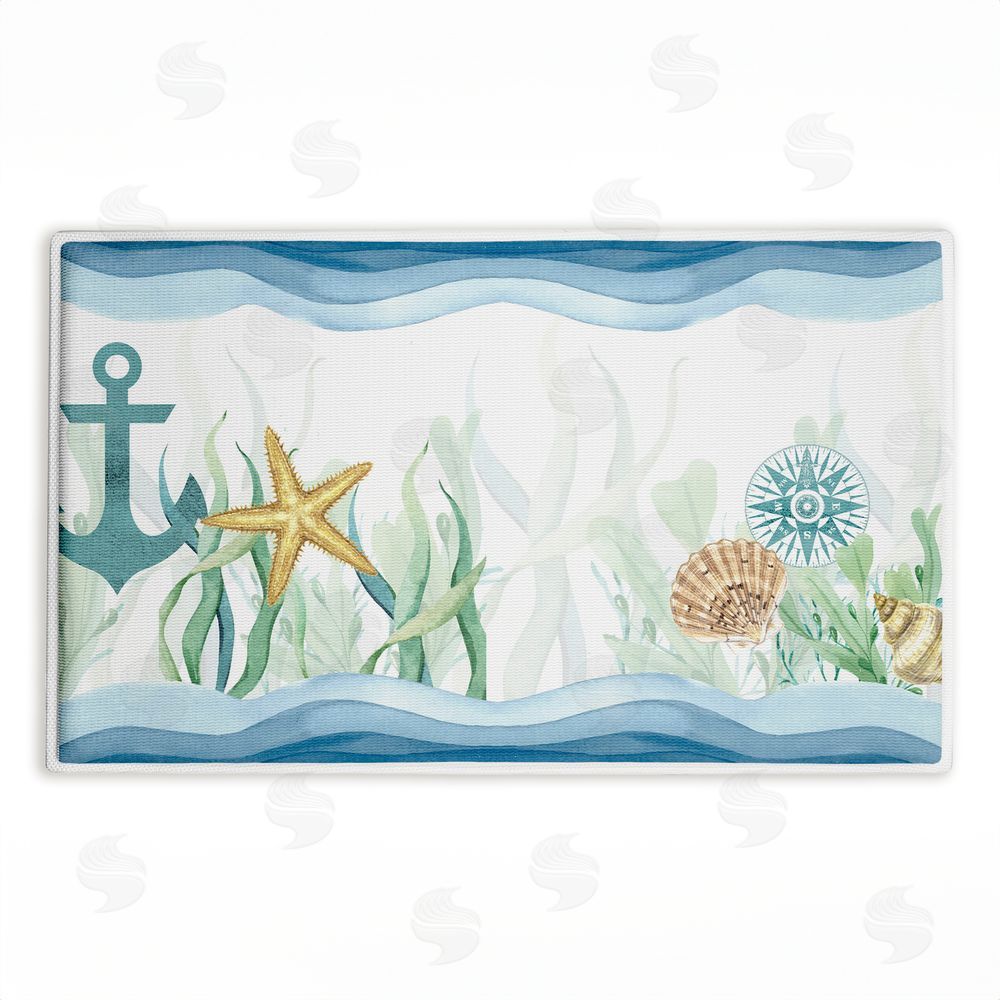 Kim Allen Bayside Sea Life & Waves Plush Bathroom Floor Mat