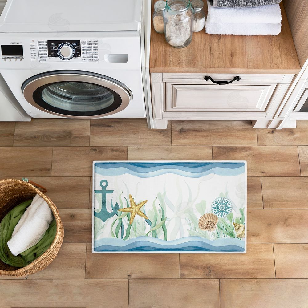 Kim Allen Bayside Sea Life & Waves Plush Bathroom Floor Mat