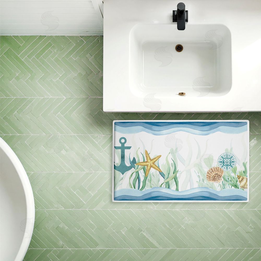 Kim Allen Bayside Sea Life & Waves Plush Bathroom Floor Mat