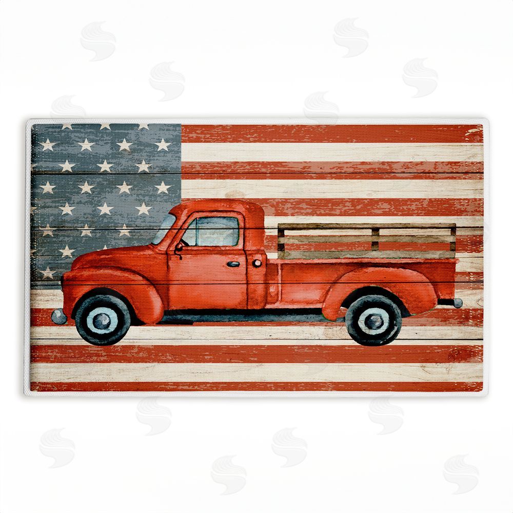 Kim Allen Patriotic USA Flag Truck Plush Bathroom Floor Mat