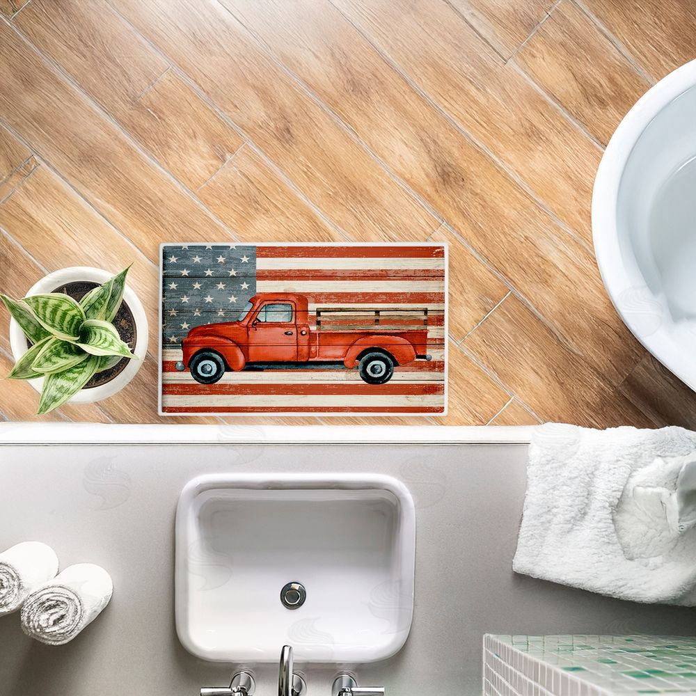 Kim Allen Patriotic USA Flag Truck Plush Bathroom Floor Mat