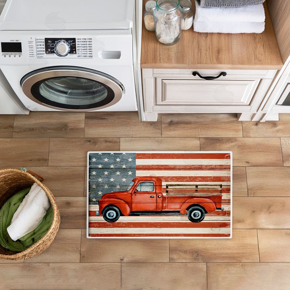 Kim Allen Patriotic USA Flag Truck Plush Bathroom Floor Mat