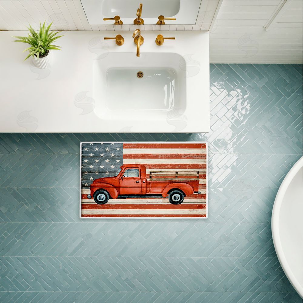 Kim Allen Patriotic USA Flag Truck Plush Bathroom Floor Mat
