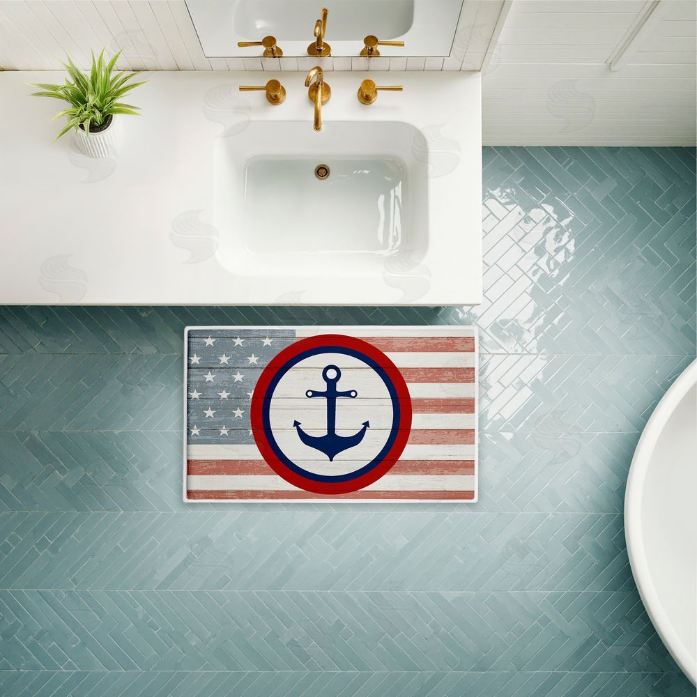 Kim Allen Nautical Flag with Anchor Plush Bathroom Floor Mat