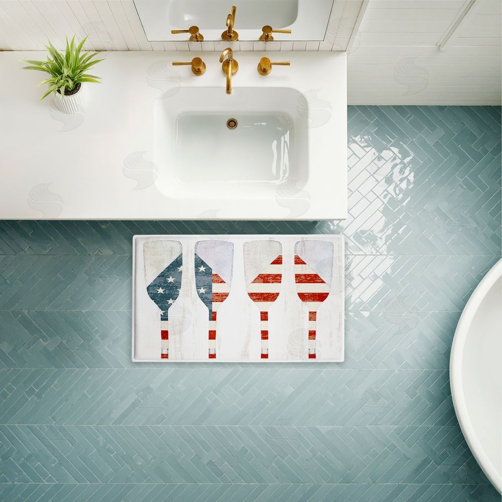 Kim Allen Patriotic Flag Boat Paddles Plush Bathroom Floor Mat