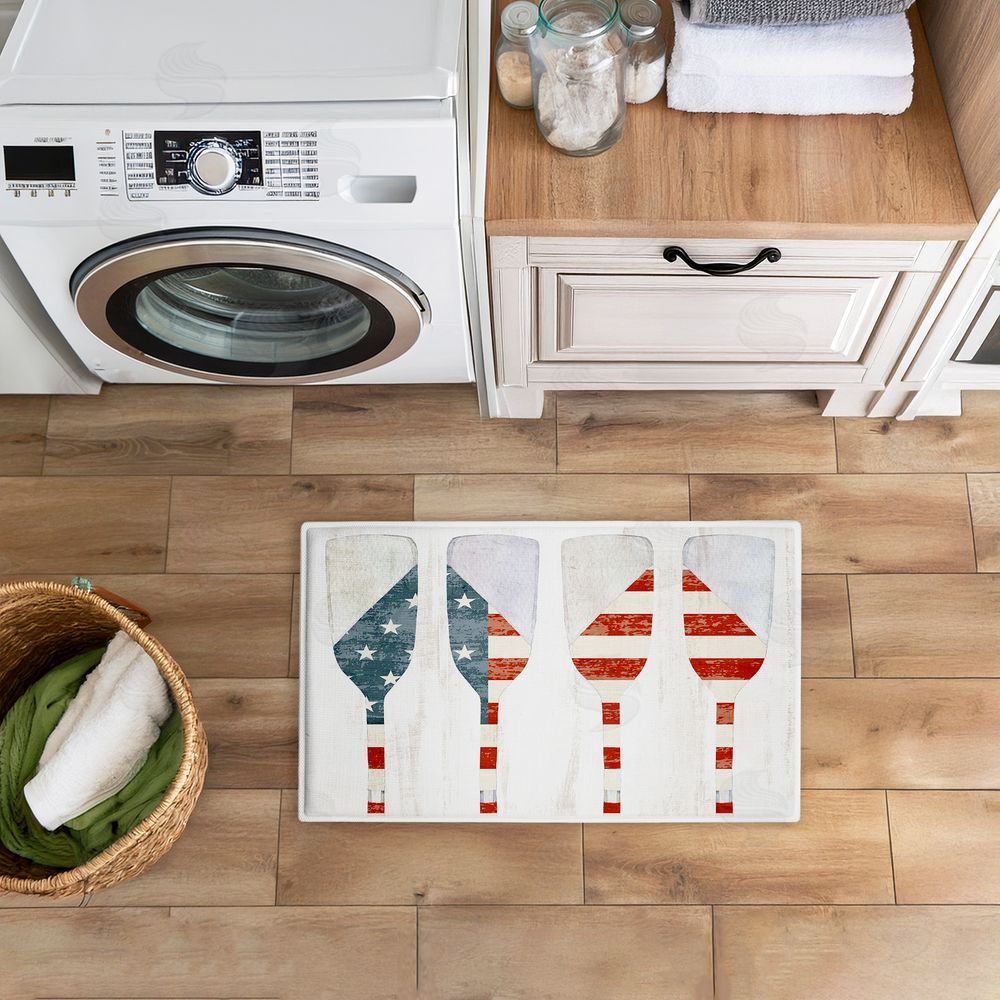 Kim Allen Patriotic Flag Boat Paddles Plush Bathroom Floor Mat
