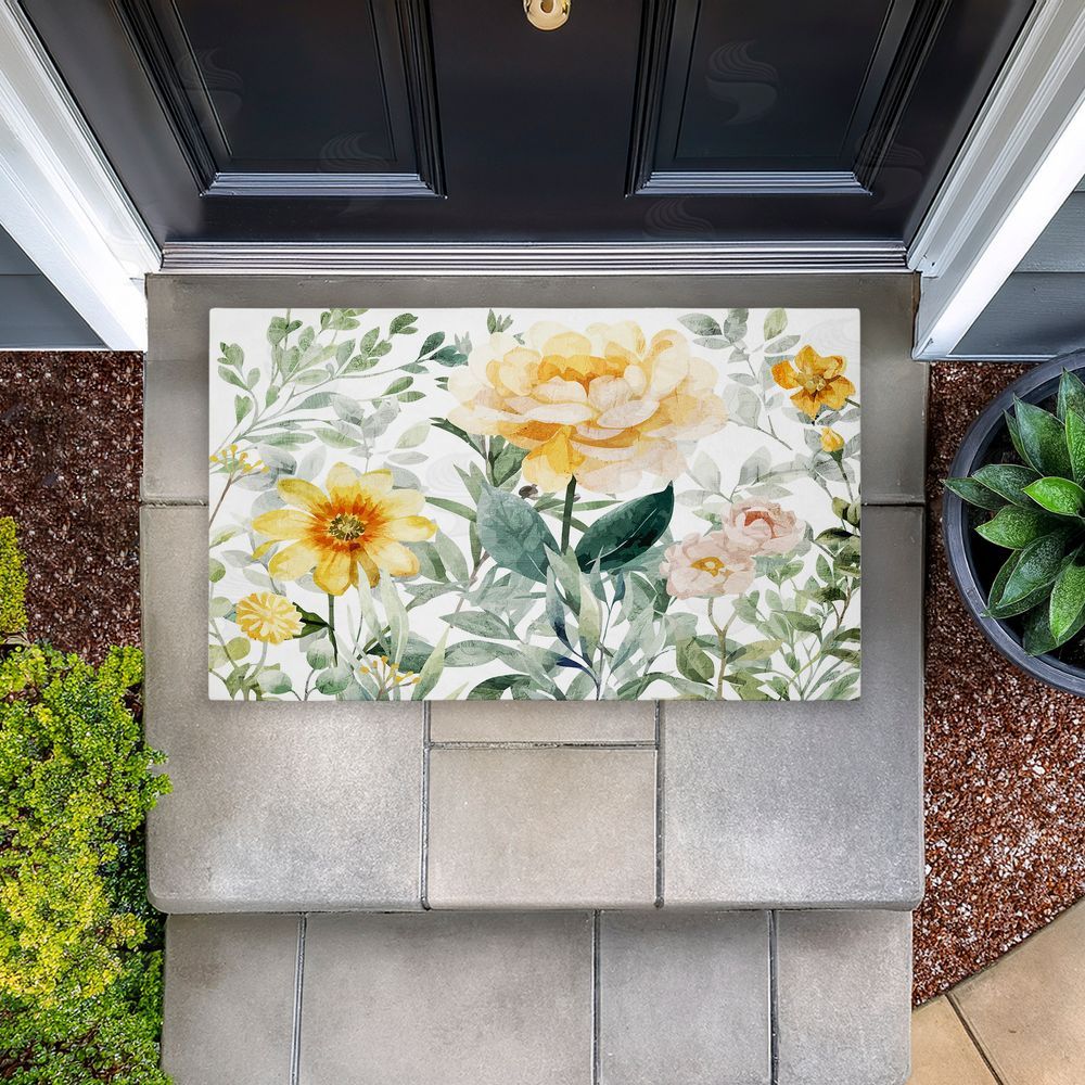 Kim Allen Yellow Flower Garden Unwoven Outdoor Door Mat