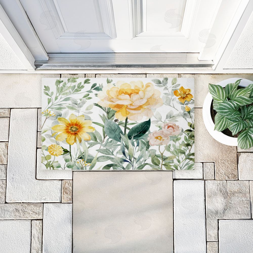 Kim Allen Yellow Flower Garden Unwoven Outdoor Door Mat