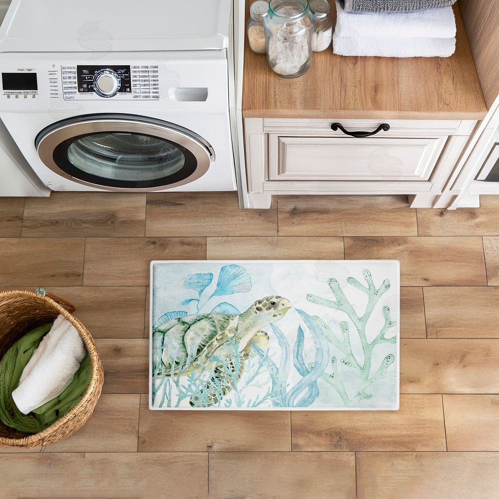 Kim Allen Turtle In The Sea Plush Bathroom Floor Mat