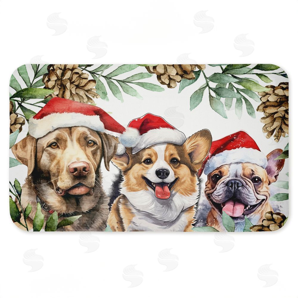 Kim Allen Three Christmas Hat Dogs Kitchen Floor Mat