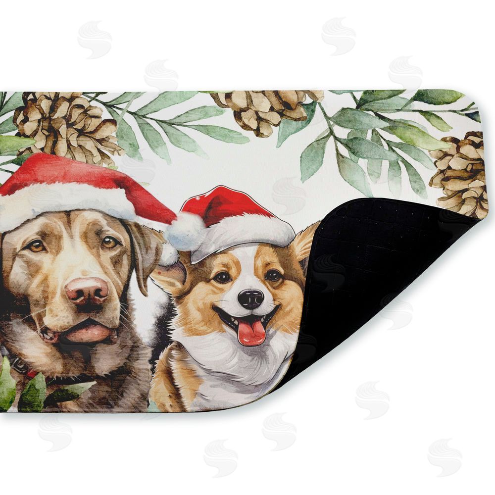 Kim Allen Three Christmas Hat Dogs Kitchen Floor Mat