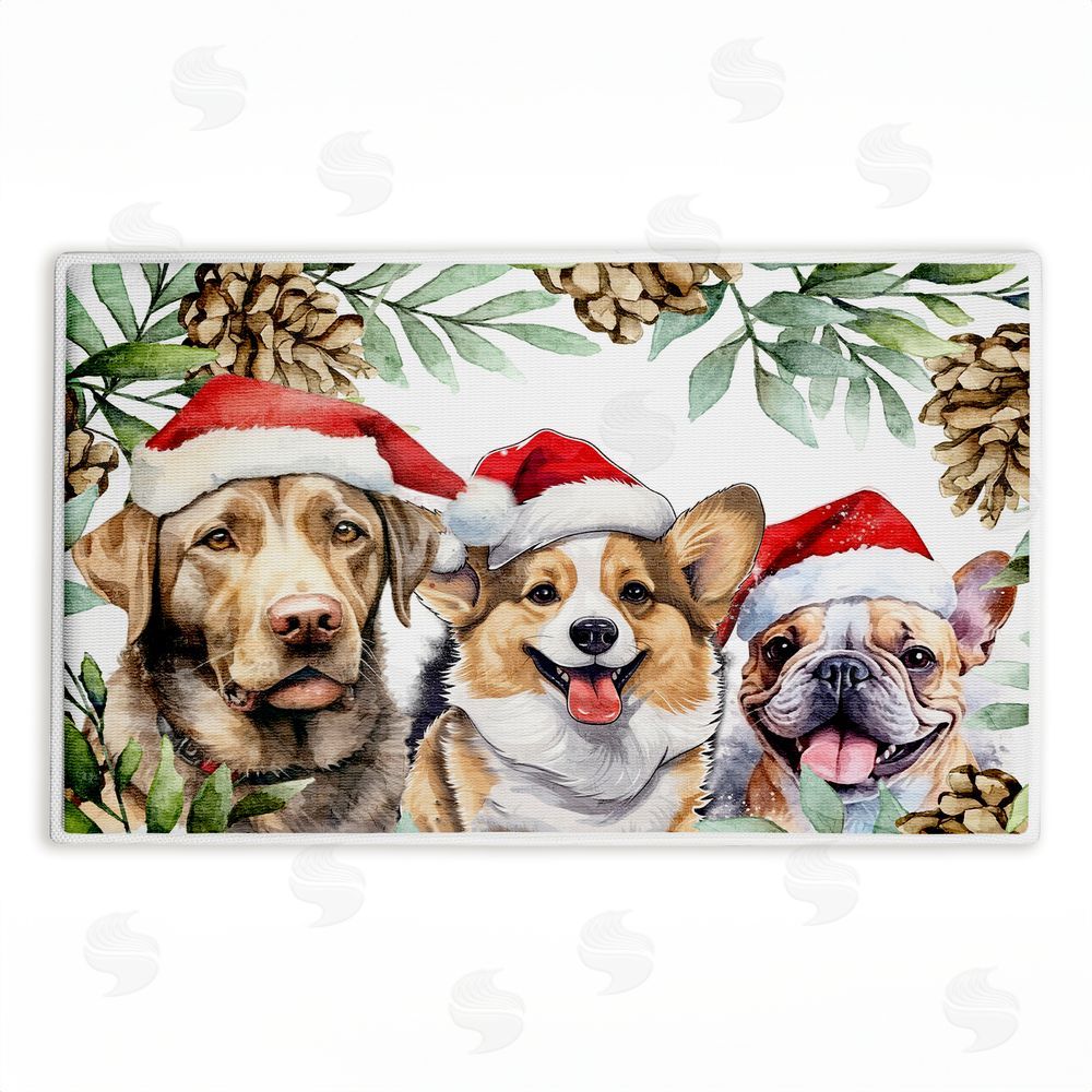 Kim Allen Three Christmas Hat Dogs Plush Bathroom Floor Mat