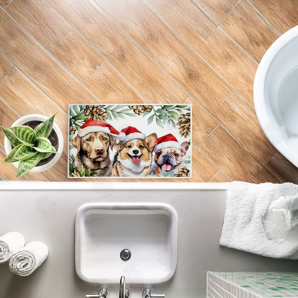 Kim Allen Three Christmas Hat Dogs Plush Bathroom Floor Mat