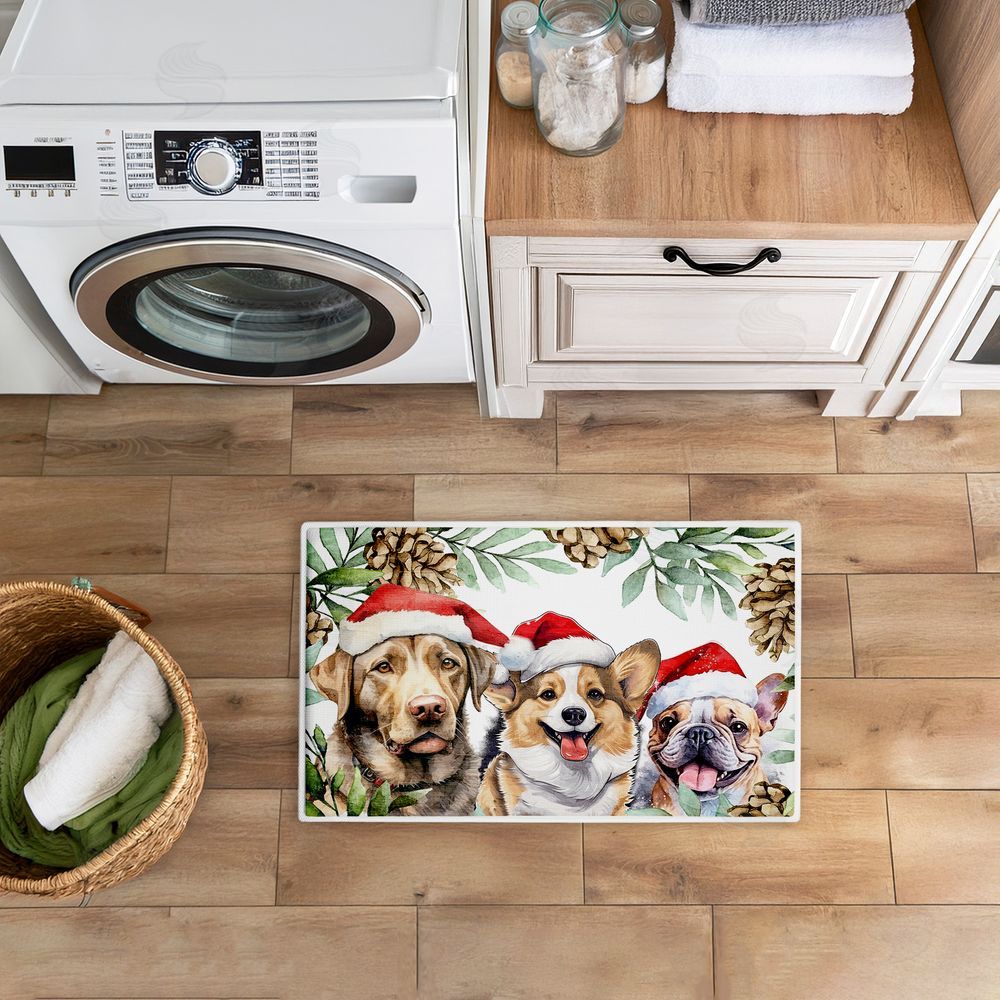 Kim Allen Three Christmas Hat Dogs Plush Bathroom Floor Mat