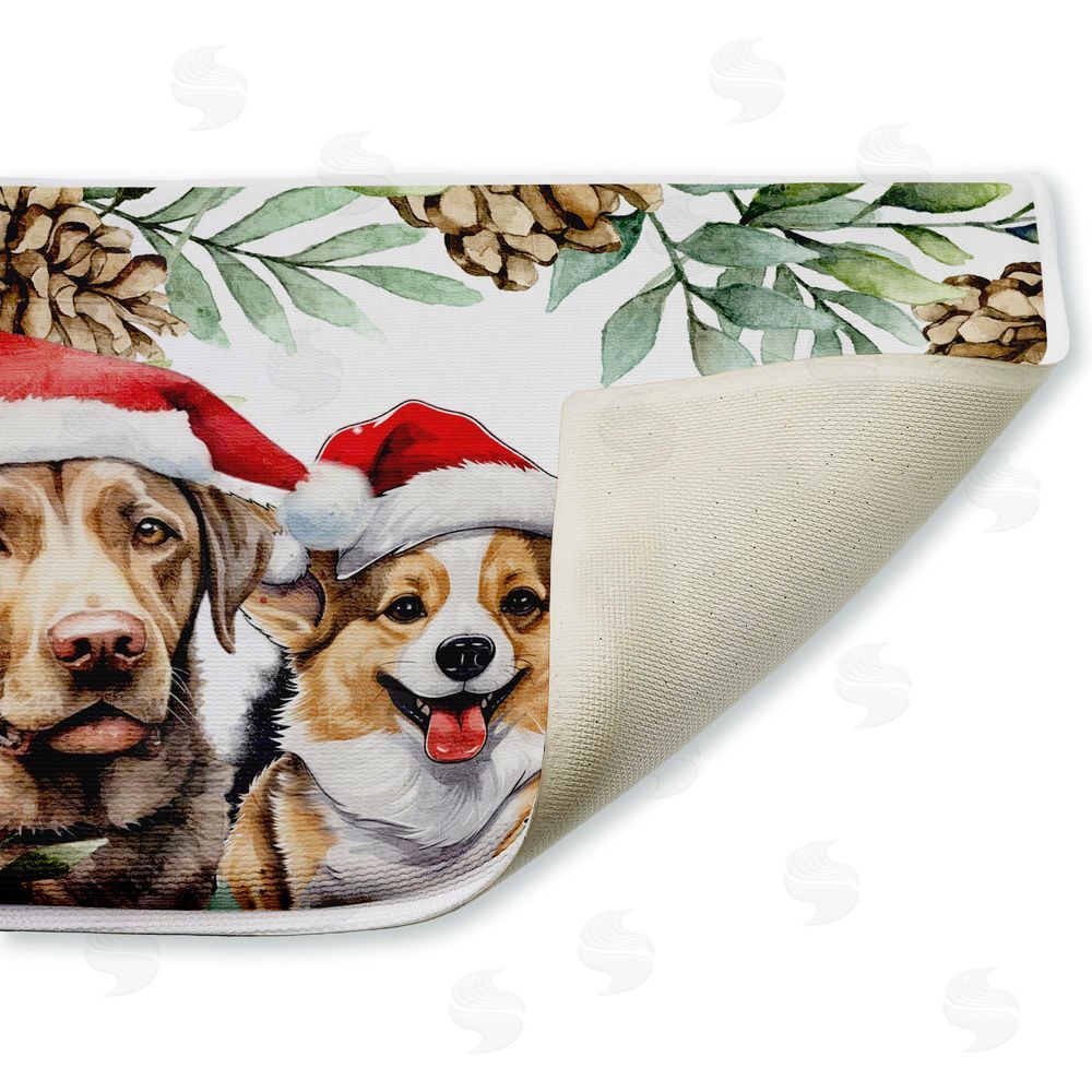 Kim Allen Three Christmas Hat Dogs Plush Bathroom Floor Mat