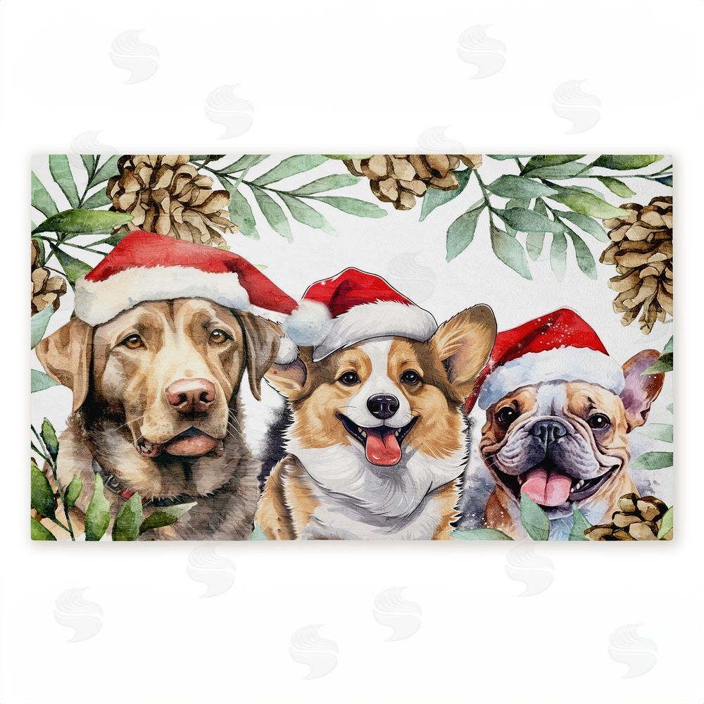 Kim Allen Three Christmas Hat Dogs Unwoven Outdoor Door Mat