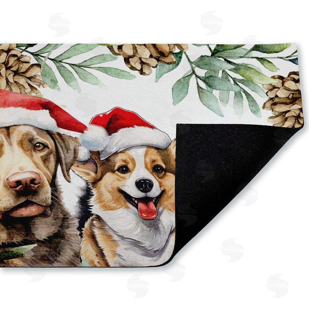 Kim Allen Three Christmas Hat Dogs Unwoven Outdoor Door Mat