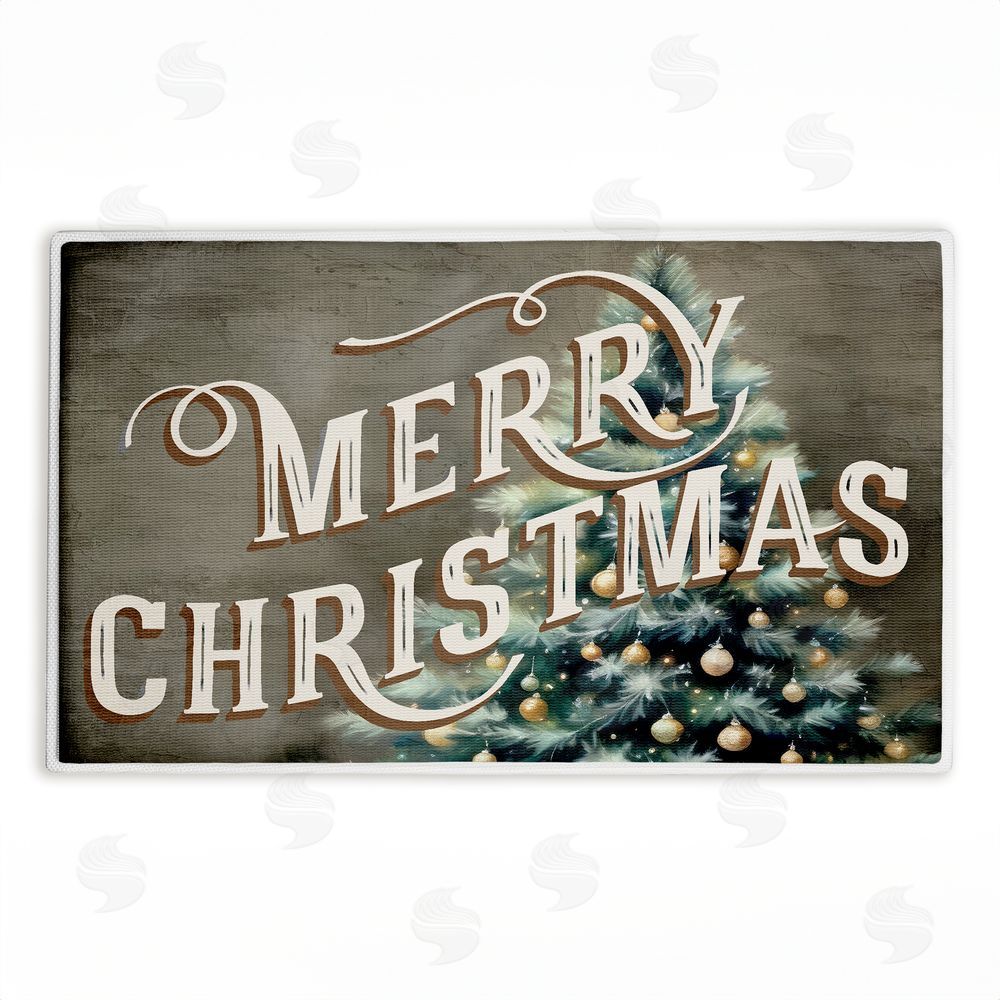 Kim Allen Vintage Merry Christmas Greeting Plush Bathroom Floor Mat