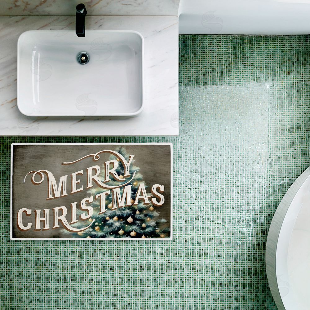 Kim Allen Vintage Merry Christmas Greeting Plush Bathroom Floor Mat
