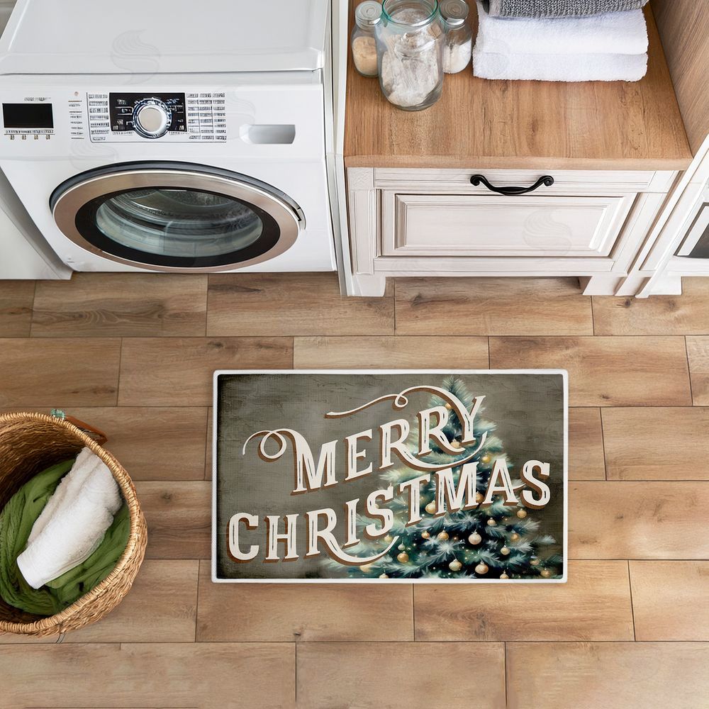 Kim Allen Vintage Merry Christmas Greeting Plush Bathroom Floor Mat