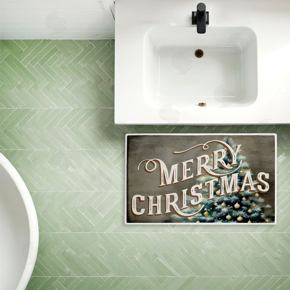 Kim Allen Vintage Merry Christmas Greeting Plush Bathroom Floor Mat
