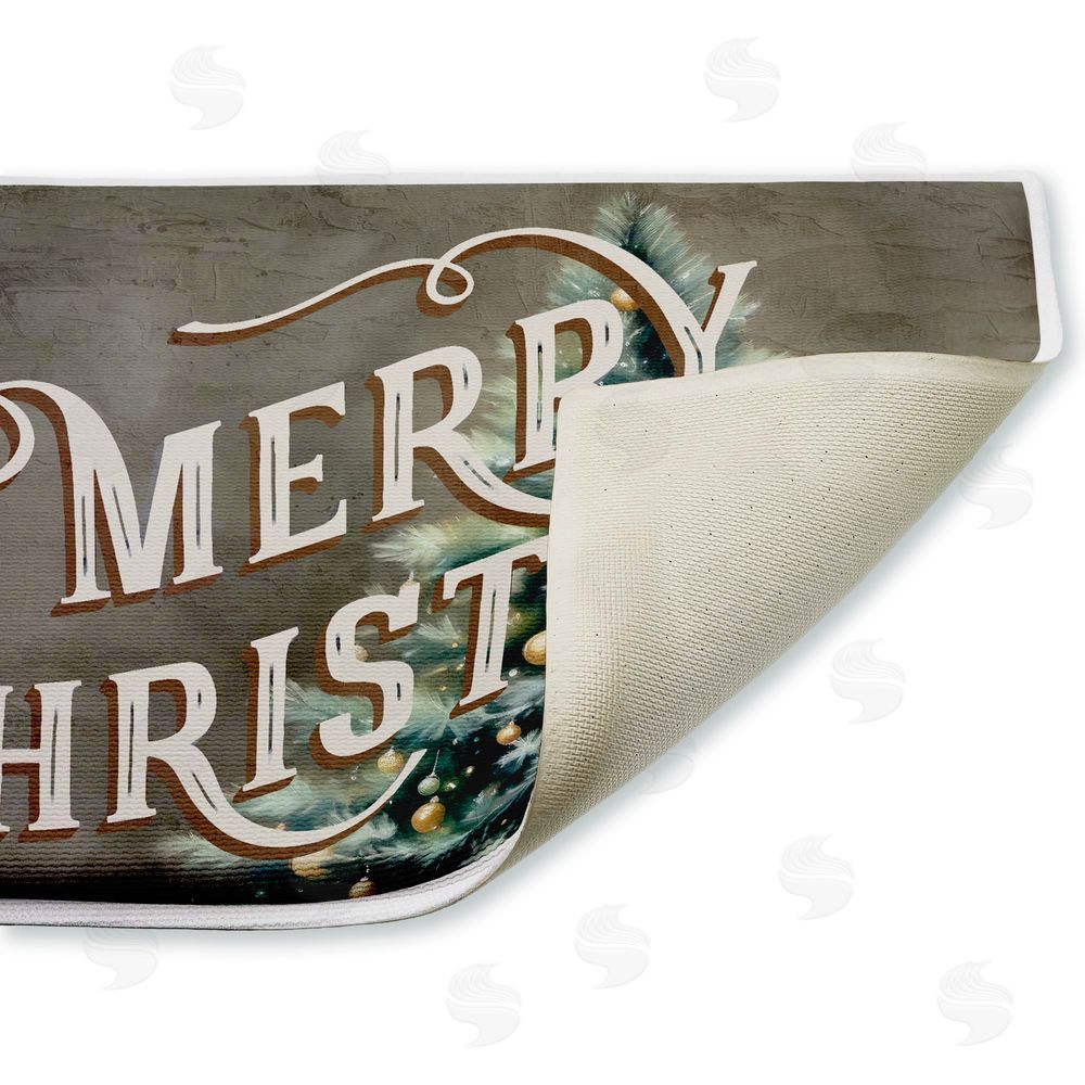 Kim Allen Vintage Merry Christmas Greeting Plush Bathroom Floor Mat