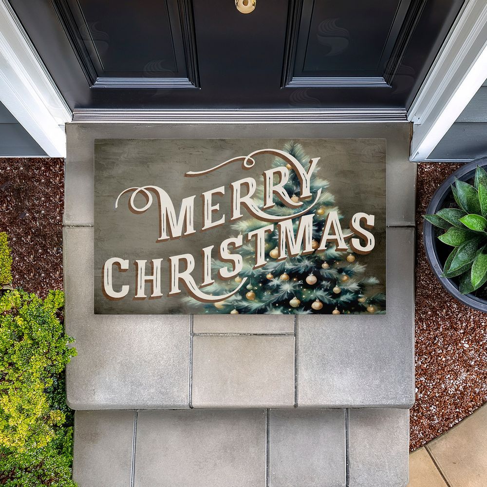 Kim Allen Vintage Merry Christmas Greeting Unwoven Outdoor Door Mat