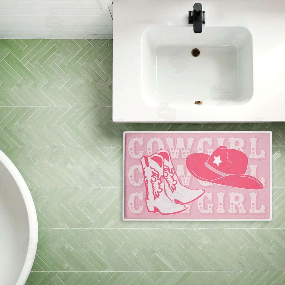 Corinne Rose Designs Pink Pastel Cowgirl Plush Bathroom Floor Mat