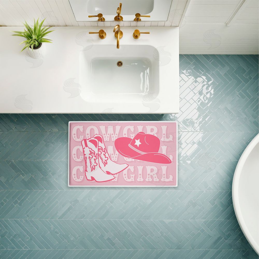 Corinne Rose Designs Pink Pastel Cowgirl Plush Bathroom Floor Mat