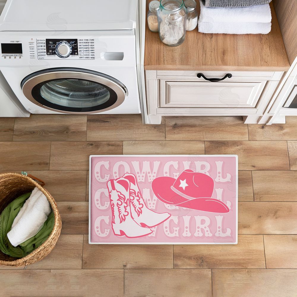 Corinne Rose Designs Pink Pastel Cowgirl Plush Bathroom Floor Mat