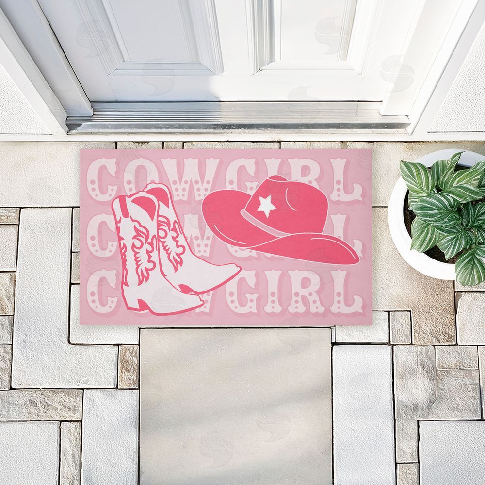 Corinne Rose Designs Pink Pastel Cowgirl Unwoven Outdoor Door Mat