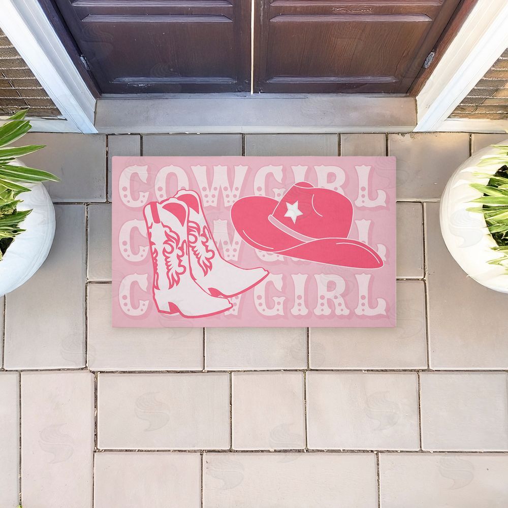 Corinne Rose Designs Pink Pastel Cowgirl Unwoven Outdoor Door Mat