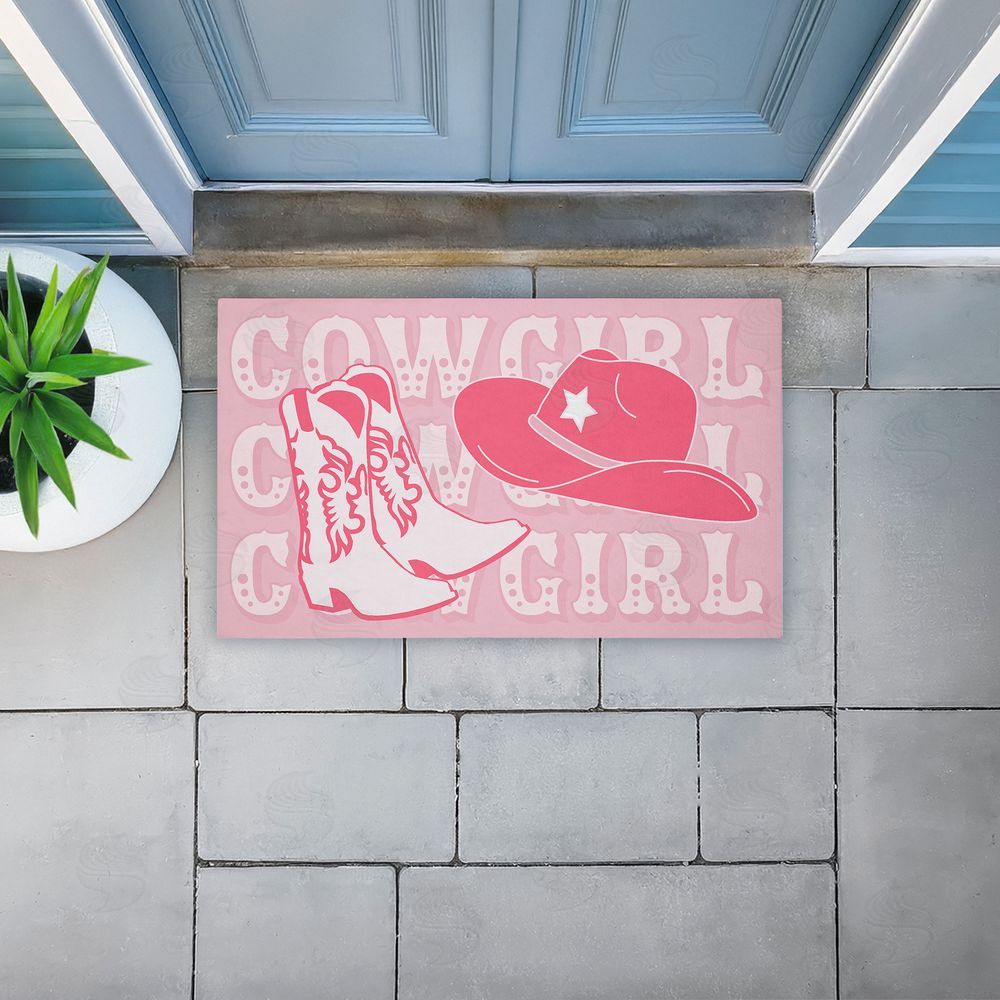 Corinne Rose Designs Pink Pastel Cowgirl Unwoven Outdoor Door Mat