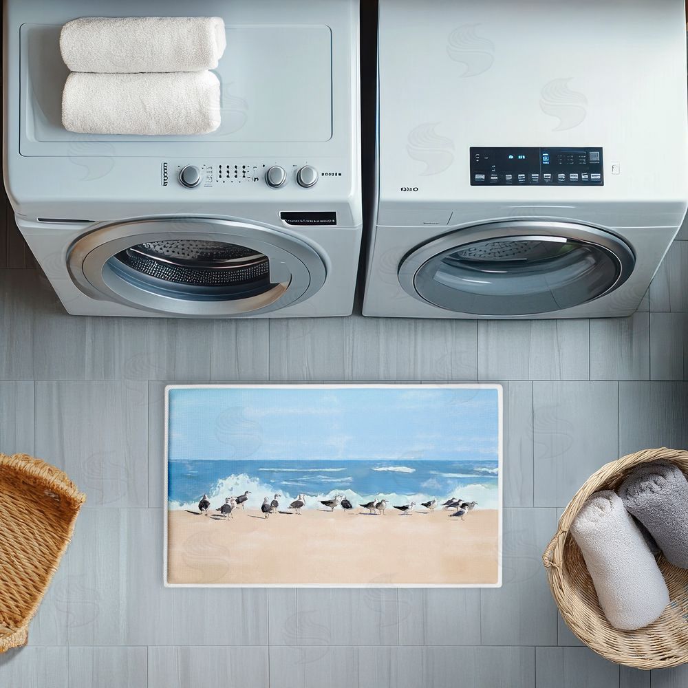 Jeff Pica Sunny Beach Day Birds Plush Bathroom Floor Mat