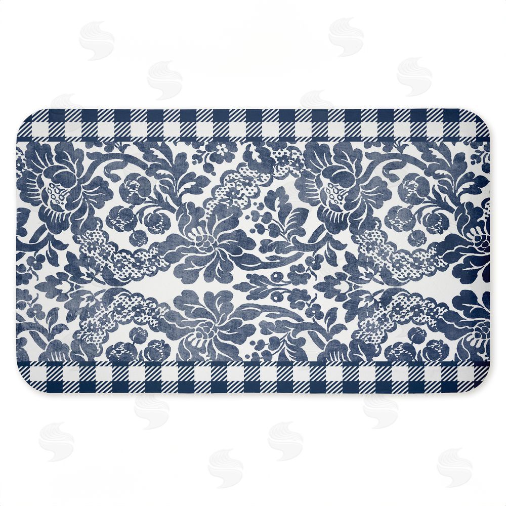Kim Allen Navy Gingham Florals Kitchen Floor Mat