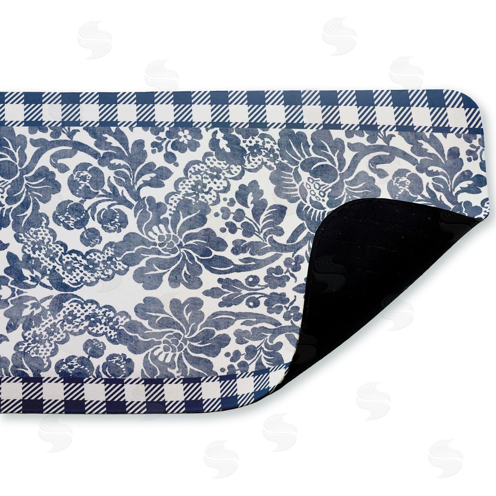 Kim Allen Navy Gingham Florals Kitchen Floor Mat