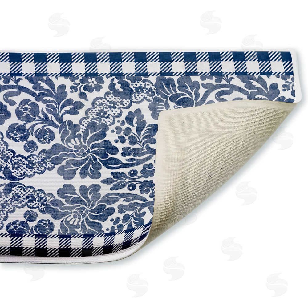 Kim Allen Navy Gingham Florals Plush Bathroom Floor Mat
