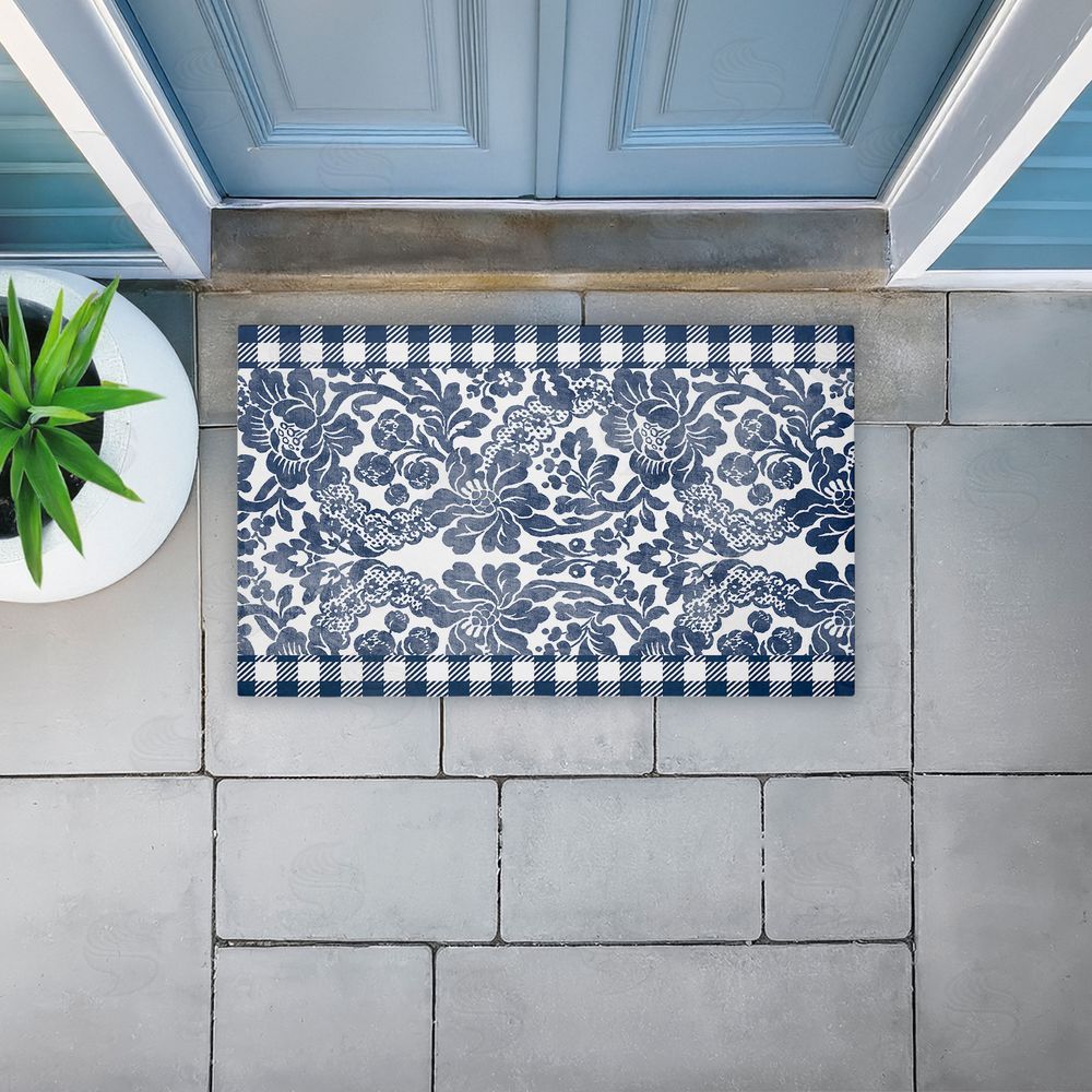 Kim Allen Navy Gingham Florals Unwoven Outdoor Door Mat