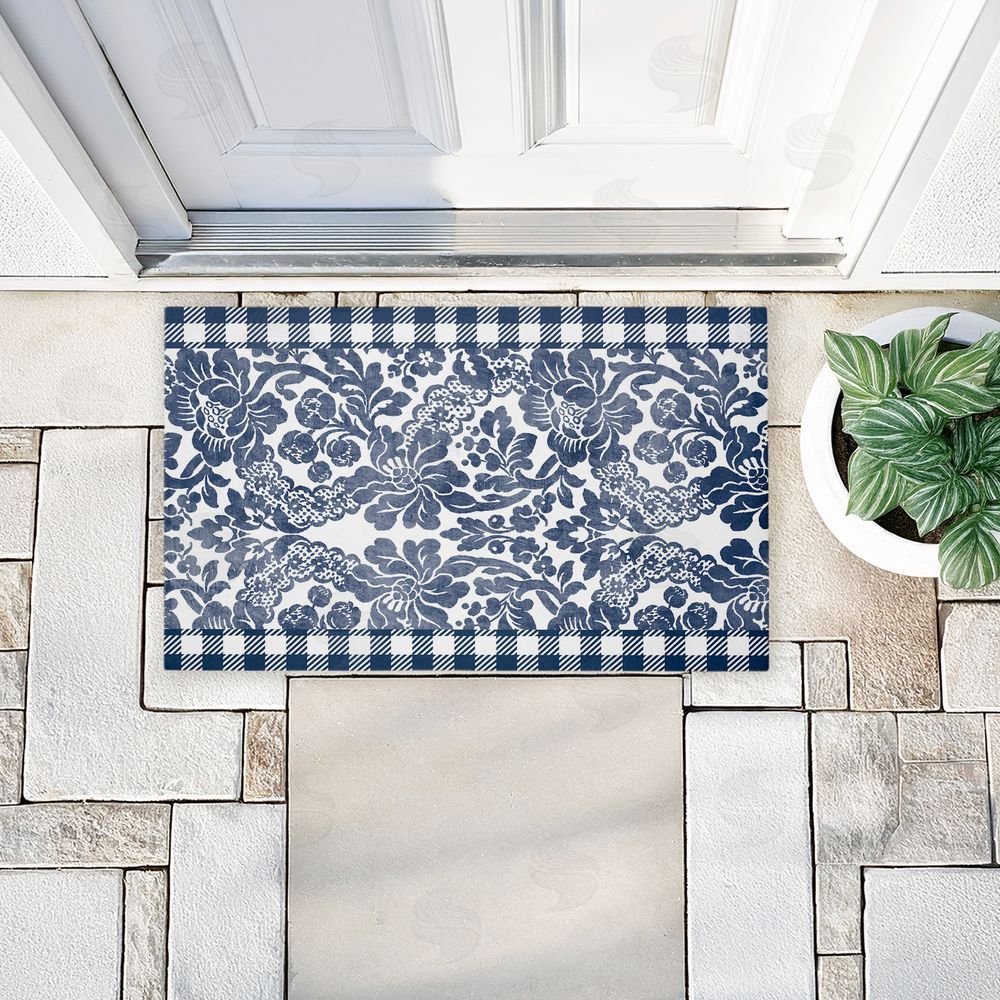 Kim Allen Navy Gingham Florals Unwoven Outdoor Door Mat