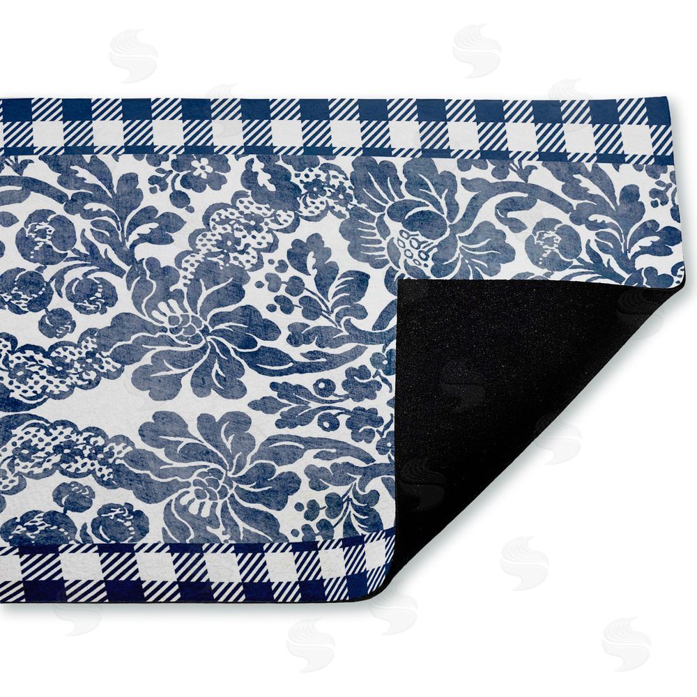 Kim Allen Navy Gingham Florals Unwoven Outdoor Door Mat
