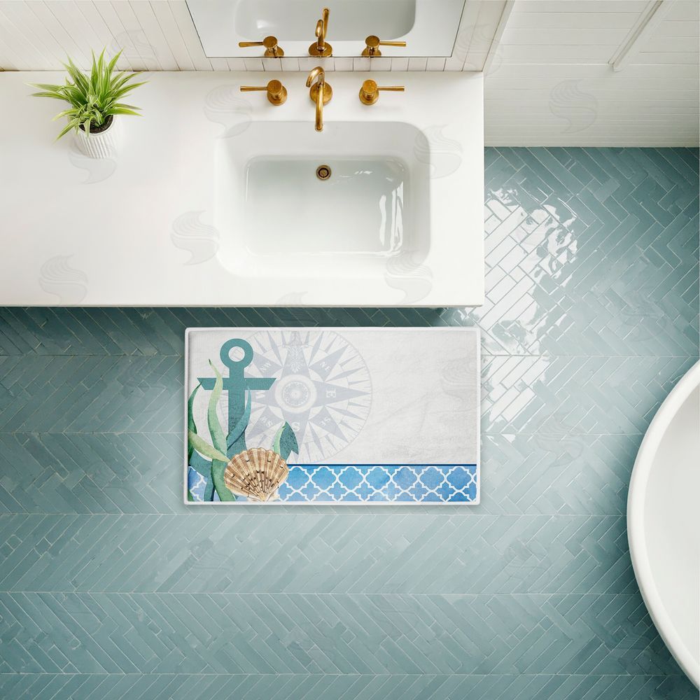 Kim Allen Bayside Anchor & Compass Plush Bathroom Floor Mat