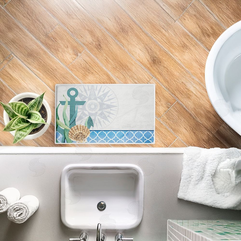 Kim Allen Bayside Anchor & Compass Plush Bathroom Floor Mat
