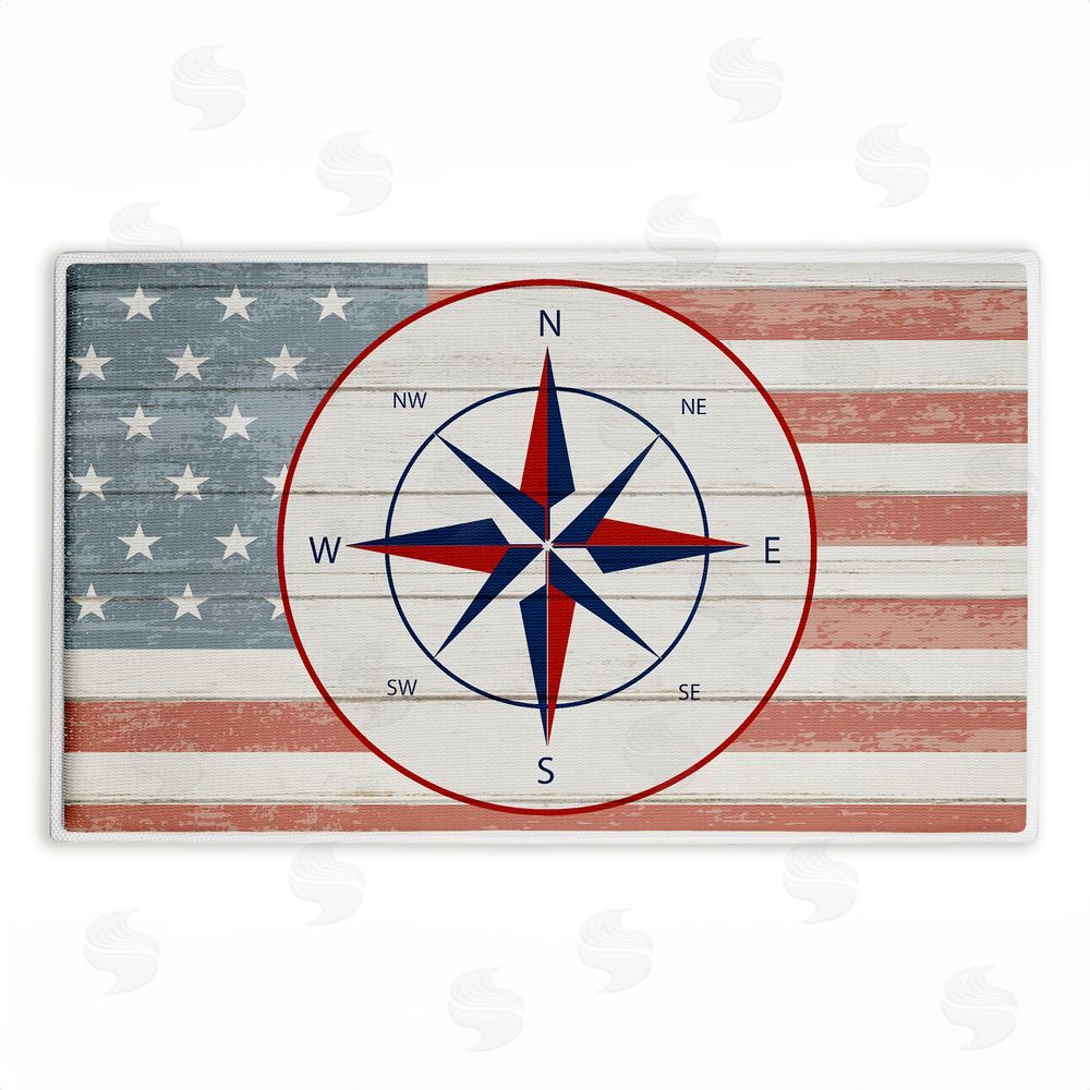 Kim Allen Nautical Flag with Compass Plush Bathroom Floor Mat