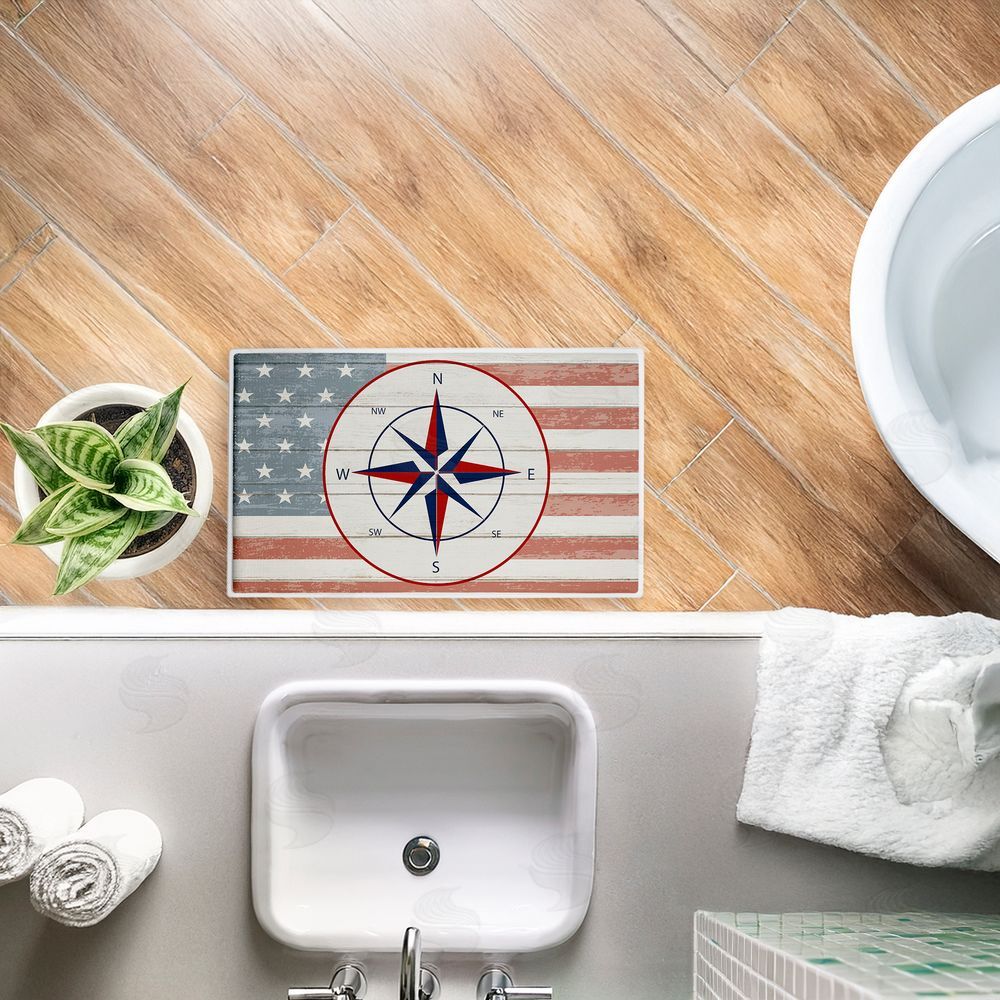Kim Allen Nautical Flag with Compass Plush Bathroom Floor Mat