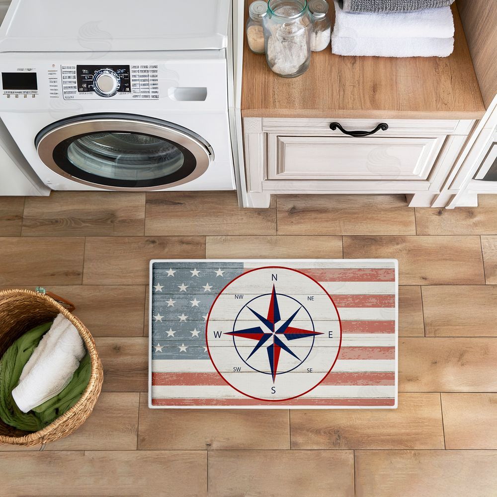 Kim Allen Nautical Flag with Compass Plush Bathroom Floor Mat