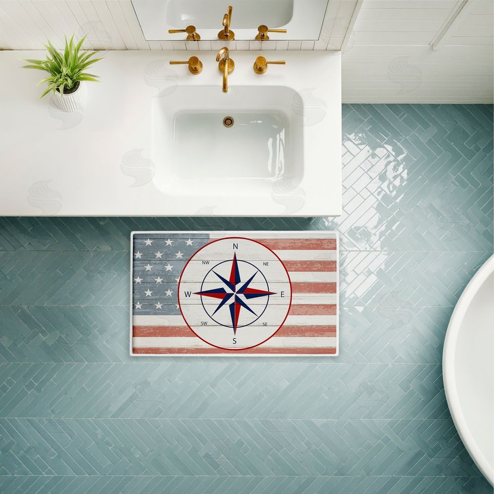 Kim Allen Nautical Flag with Compass Plush Bathroom Floor Mat