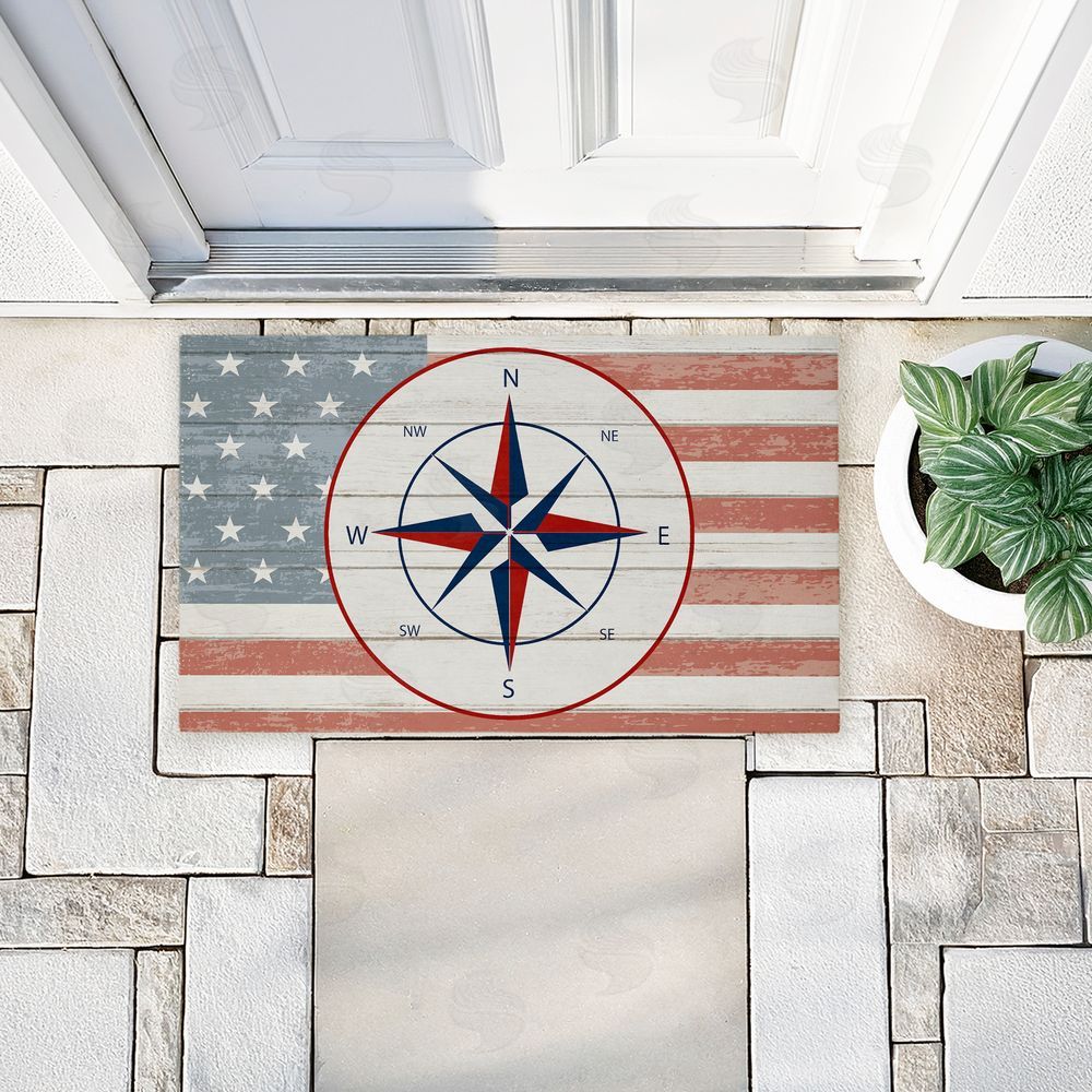 Kim Allen Nautical Flag with Compass Unwoven Outdoor Door Mat