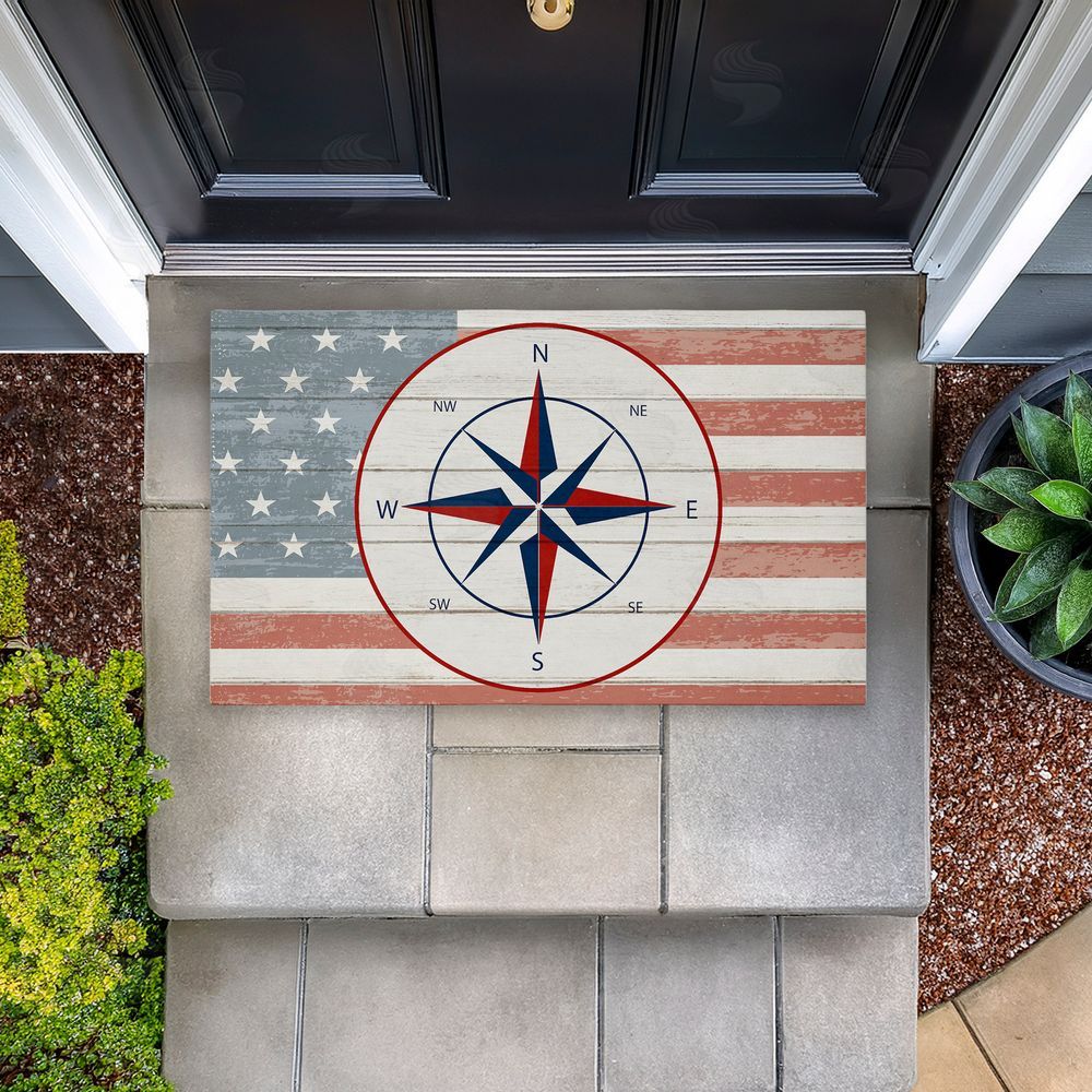 Kim Allen Nautical Flag with Compass Unwoven Outdoor Door Mat